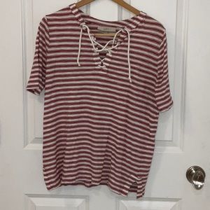 LOFT Striped Lace Up Shirt, Size M
